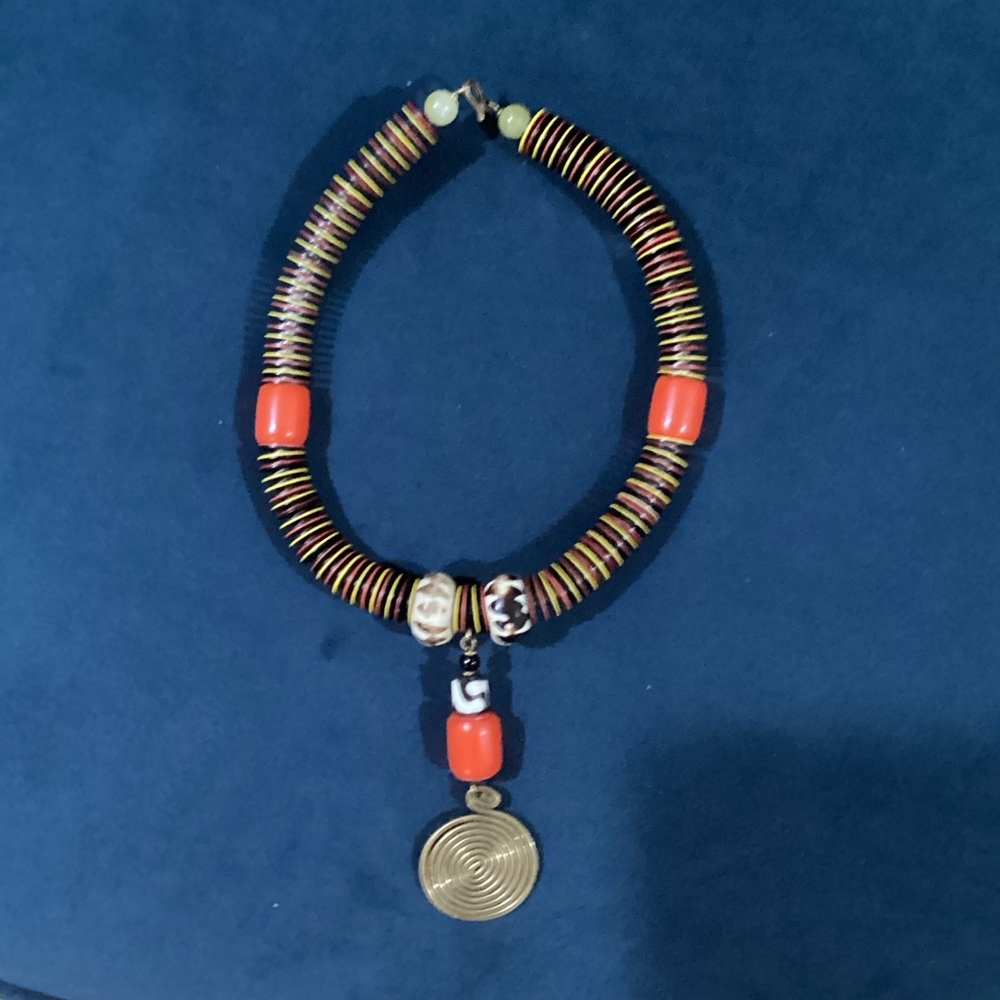 Multicolor Beaded Necklace with Gold Pendant